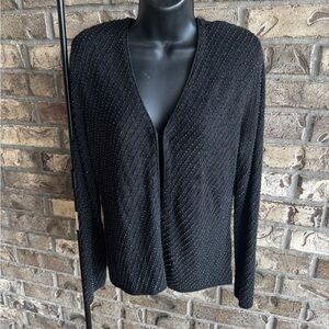 Vintage Dana Buchman Black Wool Beaded Cardigan Made in Hong Kong Size Medium